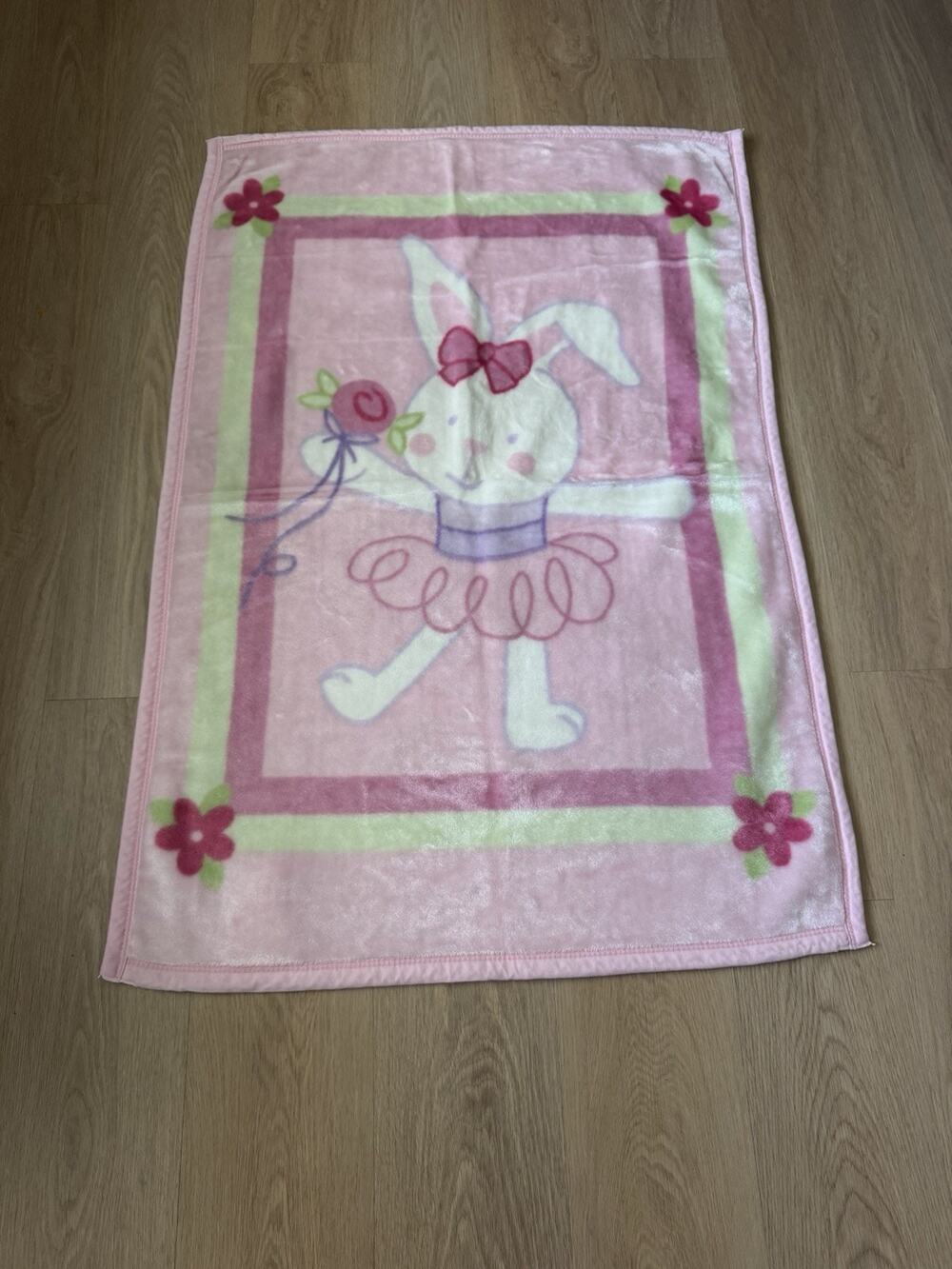 Wamsutta Pink Baby Blanket Ballerina Bunny Rabbit Flower Plush Luxe Fleece Throw